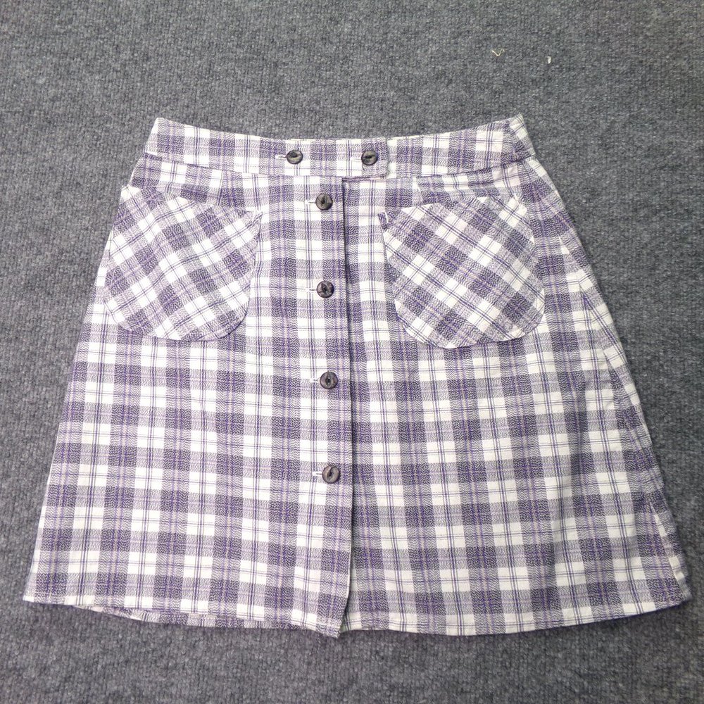 Y2K Womens Mini Skirt White 7/8 Plaid Preppy Front Button Retro Euphoria Vintage
